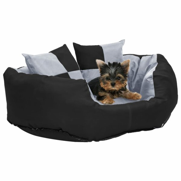 vidaXL Wendbares &amp; waschbares Hundekissen Grau und Schwarz 65x50x20 cm