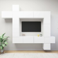 WOWONA 9-tlg. TV-Schrank-Set Wei&szlig; Holzwerkstoff