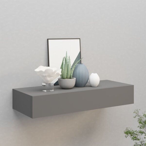 vidaXL Wand-Schubladenregal Grau 60x23,5x10 cm MDF