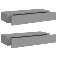 vidaXL Wand-Schubladenregale 2 Stk. Grau 60x23,5x10 cm MDF