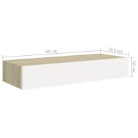 vidaXL Wand-Schubladenregale 2 Stk. Eiche und Wei&szlig; 60x23,5x10 cm MDF