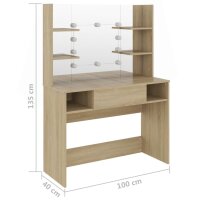 vidaXL Schminktisch mit LED-Beleuchtung 100x40x135 cm MDF Eiche-Optik