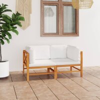 vidaXL 2-Sitzer-Gartensofa mit Creme Kissen Massivholz Teak