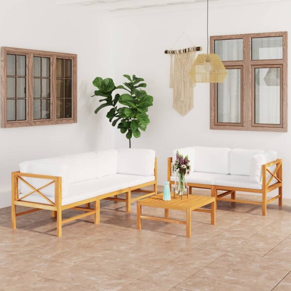 vidaXL 6-tlg. Garten-Lounge-Set mit Creme Kissen Massivholz Teak