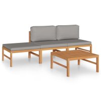 vidaXL 4-tlg. Garten-Lounge-Set mit Grauen Kissen Massivholz Teak