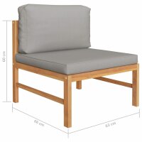 vidaXL 4-tlg. Garten-Lounge-Set mit Grauen Kissen Massivholz Teak