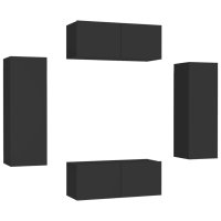 vidaXL 4-tlg. TV-Schrank-Set Schwarz Holzwerkstoff
