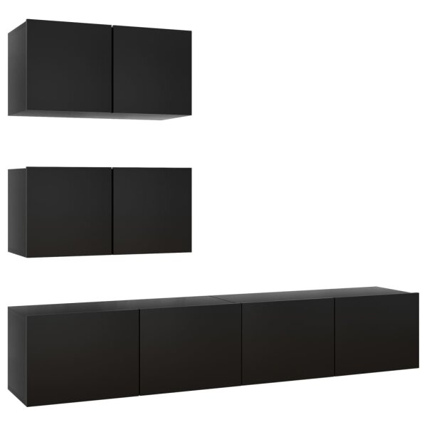 vidaXL 4-tlg. TV-Schrank-Set Schwarz Holzwerkstoff