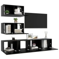 vidaXL 4-tlg. TV-Schrank-Set Schwarz Holzwerkstoff