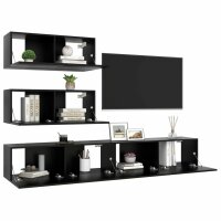 vidaXL 4-tlg. TV-Schrank-Set Schwarz Holzwerkstoff