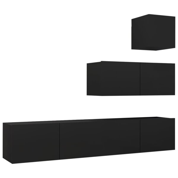 vidaXL 4-tlg. TV-Schrank-Set Schwarz Holzwerkstoff