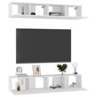 vidaXL TV-Schr&auml;nke 4 Stk. Hochglanz-Wei&szlig; 80x30x30 cm Holzwerkstoff