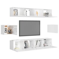 vidaXL 6-tlg. TV-Schrank-Set Hochglanz-Wei&szlig; Holzwerkstoff