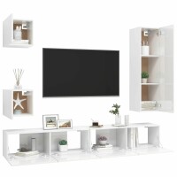 vidaXL 5-tlg. TV-Schrank-Set Hochglanz-Wei&szlig; Holzwerkstoff