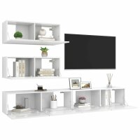 vidaXL 4-tlg. TV-Schrank-Set Hochglanz-Wei&szlig; Holzwerkstoff