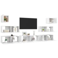 vidaXL 7-tlg. TV-Schrank-Set Hochglanz-Wei&szlig; Holzwerkstoff