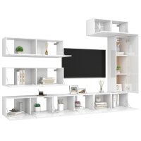 vidaXL 7-tlg. TV-Schrank-Set Hochglanz-Wei&szlig; Holzwerkstoff