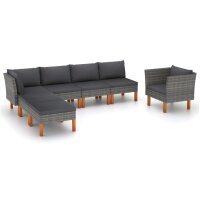 vidaXL 7-tlg. Garten-Lounge-Set Poly Rattan und Eukalyptusholz Grau