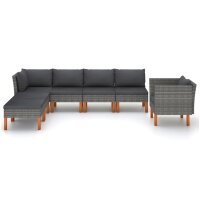 vidaXL 7-tlg. Garten-Lounge-Set Poly Rattan und Eukalyptusholz Grau