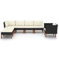 vidaXL 7-tlg. Garten-Lounge-Set Poly Rattan Eukalyptusholz Schwarz