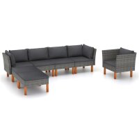 vidaXL 7-tlg. Garten-Lounge-Set Poly Rattan und Eukalyptusholz Grau