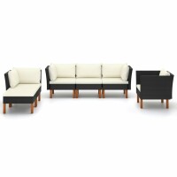 vidaXL 6-tlg. Garten-Lounge-Set Poly Rattan Eukalyptusholz Schwarz