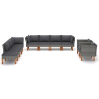 vidaXL 10-tlg. Garten-Lounge-Set Poly Rattan und Eukalyptusholz Grau