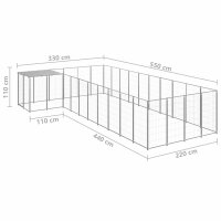 vidaXL Hundezwinger Silbern 13,31 m&sup2; Stahl