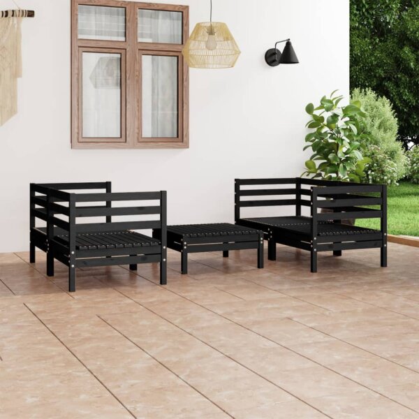 vidaXL 5-tlg. Garten-Lounge-Set Schwarz Massivholz Kiefer