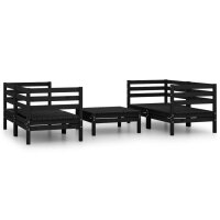 vidaXL 5-tlg. Garten-Lounge-Set Schwarz Massivholz Kiefer