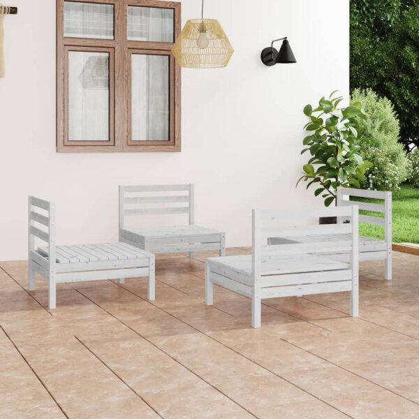 vidaXL 4-tlg. Garten-Lounge-Set Wei&szlig; Kiefer Massivholz