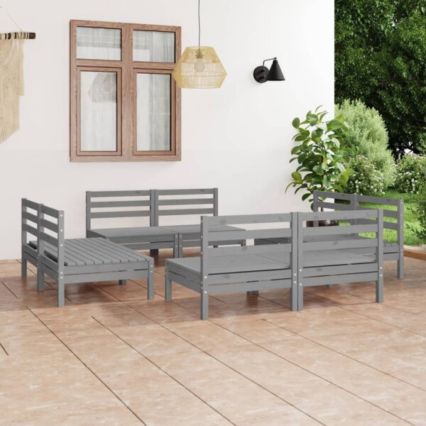 vidaXL 8-tlg. Garten-Lounge-Set Grau Kiefer Massivholz