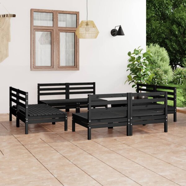 vidaXL 8-tlg. Garten-Lounge-Set Schwarz Massivholz Kiefer