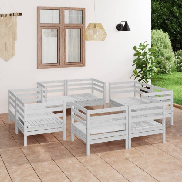 vidaXL 8-tlg. Garten-Lounge-Set Wei&szlig; Kiefer Massivholz