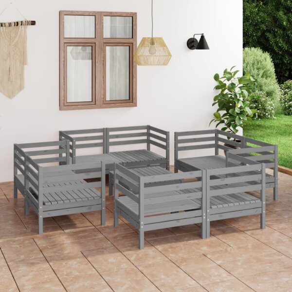 vidaXL 9-tlg. Garten-Lounge-Set Grau Kiefer Massivholz