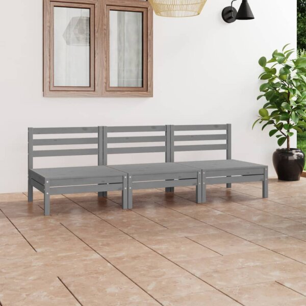 vidaXL 3-tlg. Garten-Lounge-Set Grau Kiefer Massivholz