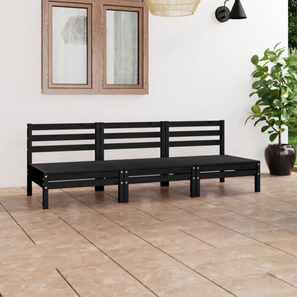 vidaXL 3-tlg. Garten-Lounge-Set Schwarz Massivholz Kiefer