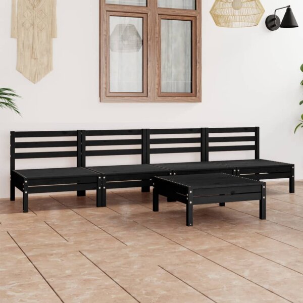 vidaXL 5-tlg. Garten-Lounge-Set Schwarz Massivholz Kiefer