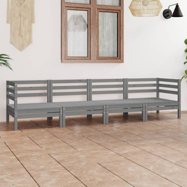 vidaXL 4-tlg. Garten-Lounge-Set Grau Kiefer Massivholz