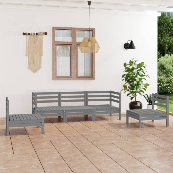 vidaXL 5-tlg. Garten-Lounge-Set Grau Kiefer Massivholz