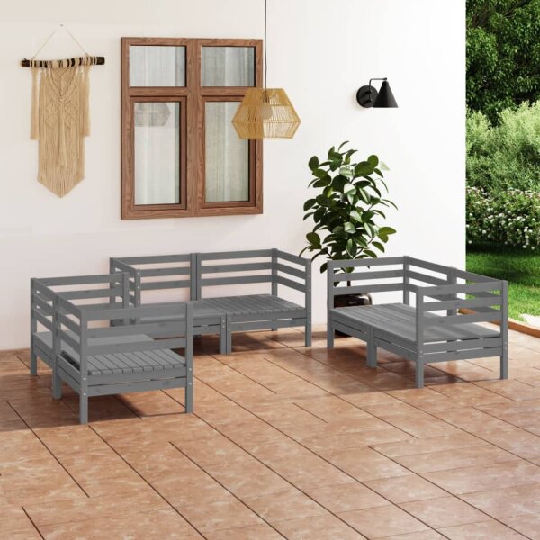 vidaXL 6-tlg. Garten-Lounge-Set Grau Massivholz Kiefer