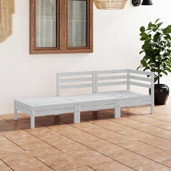 vidaXL 3-tlg. Garten-Lounge-Set Wei&szlig; Massivholz Kiefer