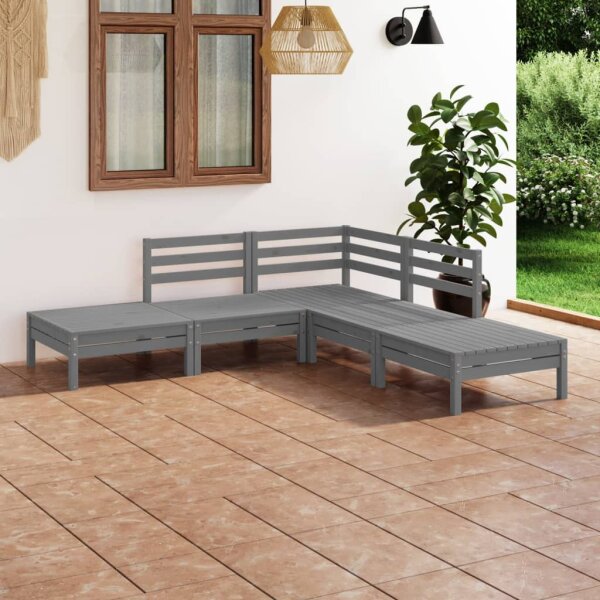 vidaXL 5-tlg. Garten-Lounge-Set Kiefer Massivholz Grau