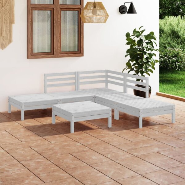 vidaXL 6-tlg. Garten-Lounge-Set Massivholz Kiefer Wei&szlig;