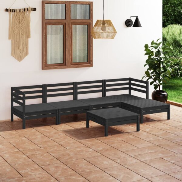 vidaXL 6-tlg. Garten-Lounge-Set Massivholz Kiefer Schwarz