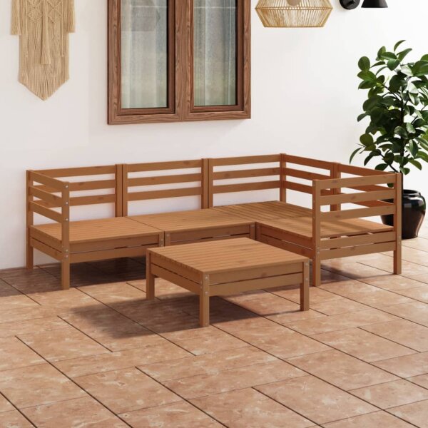 vidaXL 5-tlg. Garten-Lounge-Set Massivholz Kiefer Honigbraun