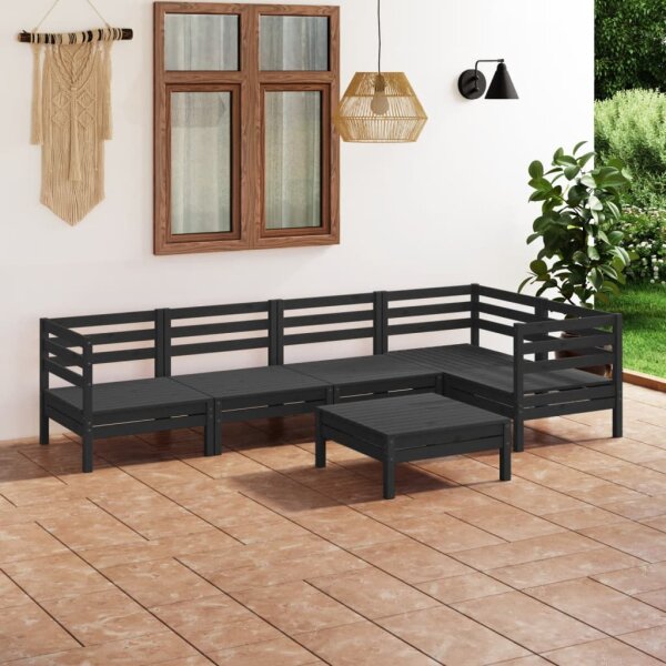 vidaXL 6-tlg. Garten-Lounge-Set Massivholz Kiefer Schwarz