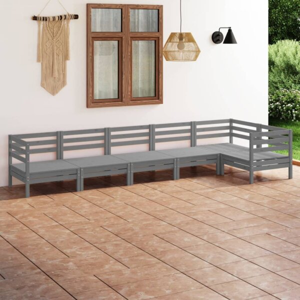 vidaXL 6-tlg. Garten-Lounge-Set Massivholz Kiefer Grau