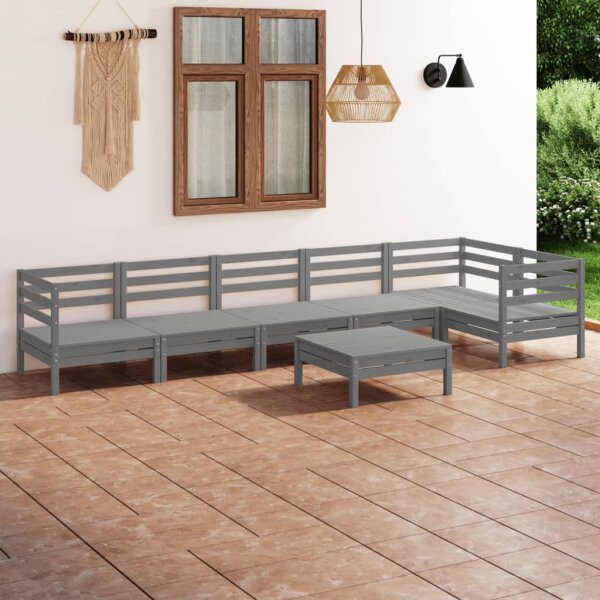 vidaXL 7-tlg. Garten-Lounge-Set Kiefer Massivholz Grau