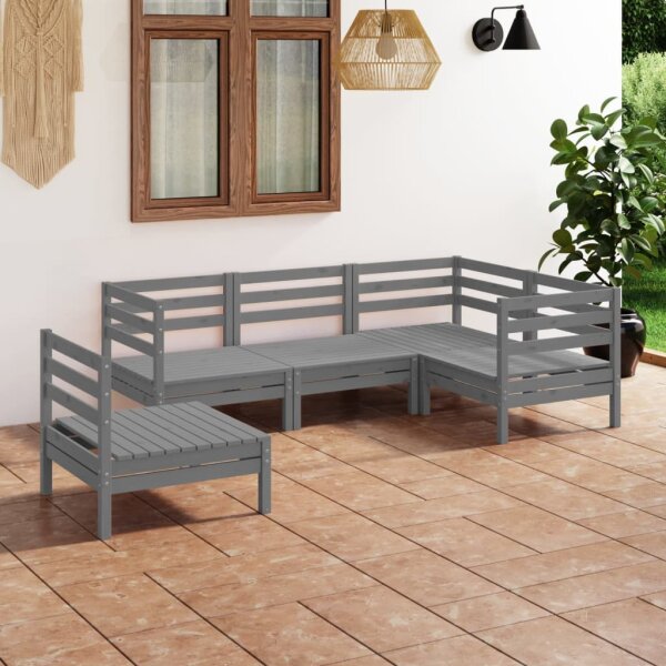 vidaXL 5-tlg. Garten-Lounge-Set Massivholz Kiefer Grau